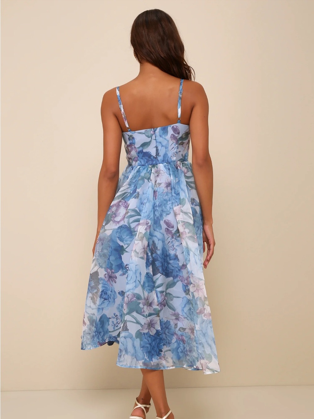 Lulu's Blue Floral Midi Dress - Picture 2 of 7